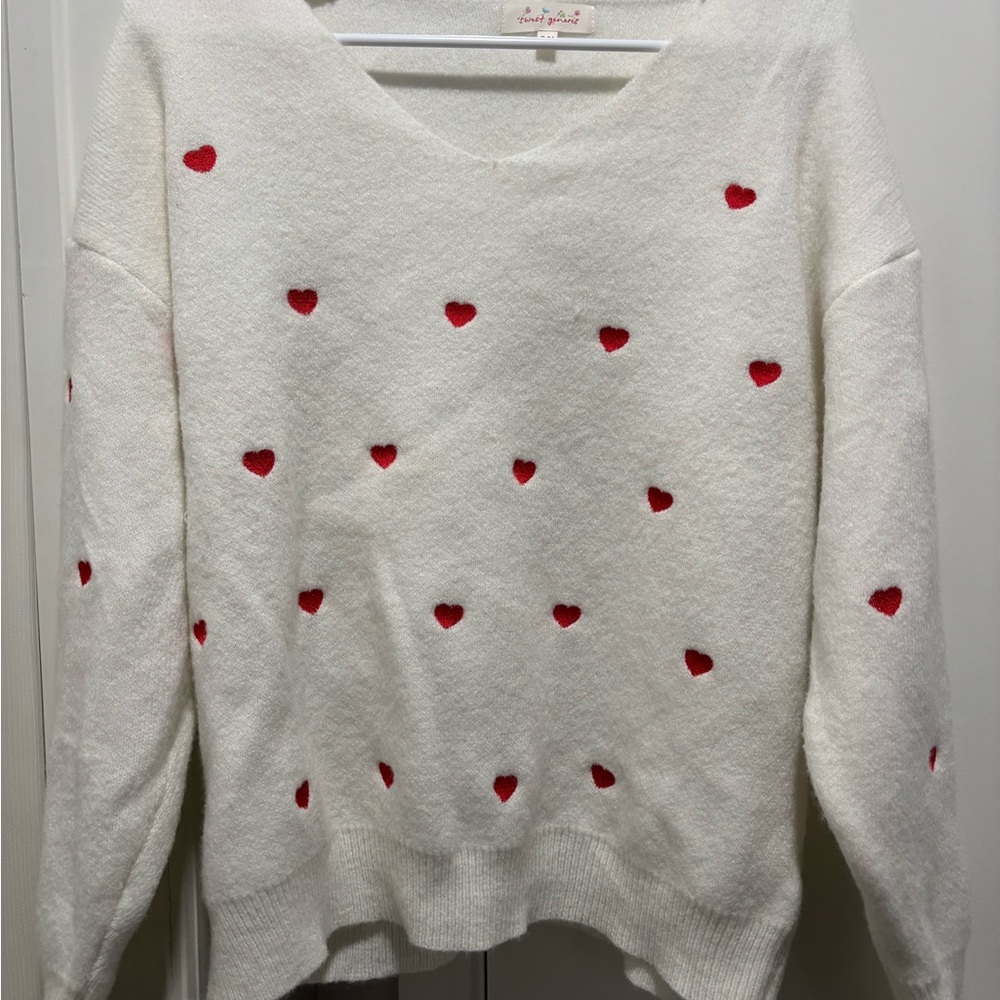 White Heart Pattern Sweater